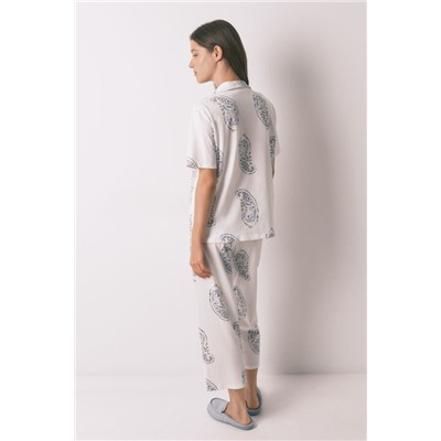 Pijama camisero algodón Paisley azul