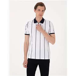 Lacivert Çizgi Detaylı Slim Fit Polo Yaka Tişört