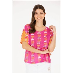 Kadın Pembe Bisiklet Yaka Tişört