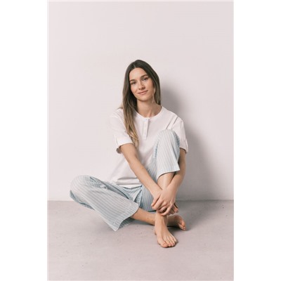 Pijama manga corta algodón pantalón rayas verde