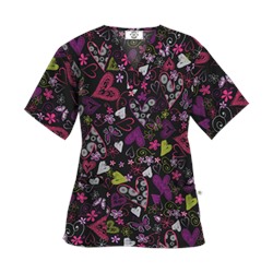 Happy Scrubs® Crazy Hearts Black Scrub Top