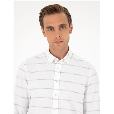 Bej Slim Fit Uzun Kollu Gömlek