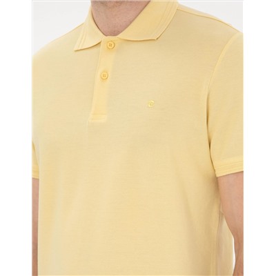Açık Sarı Slim Fit %100 Pamuk Polo Yaka Basic Tişört
