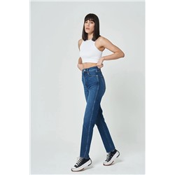 CROSS JEANS Orta Mavi Yüksek Bel Slim Straight Fit Paçası Yırtmaçlı Fermuarlı Jean Pantolon C 4800-005 C 4800-006
