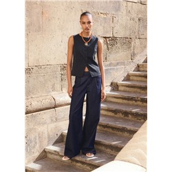 Pantalón denim wideleg cintura deshilachada