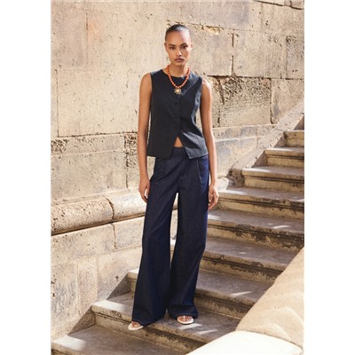 Pantalón denim wideleg cintura deshilachada