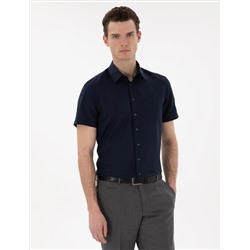 Lacivert Basic Regular Fit Kısa Kollu Cepli Gömlek