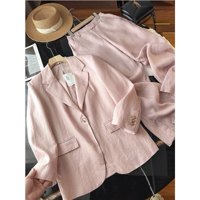 Женский льняной костюм пиджак + брюки (5 цветов) КО*С