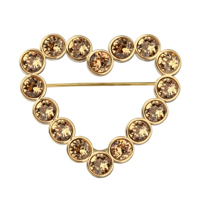 Брошь Сердце (кристаллы SW мед; покрытие золото), Есть комплект