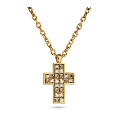 Кулон Квадро (кристаллы SW шампань; покрытие золото) 50см, Есть комплект