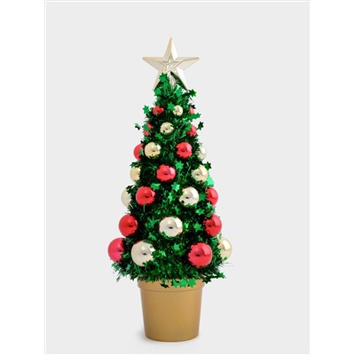 Ель искусственная, 30 см, с шарами, в горшке, мишура/пластик, зеленая, New year