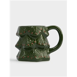 Кружка, 380 мл, керамика D, зелено-красная, Елка, Fir