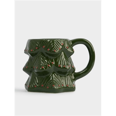 Кружка, 380 мл, керамика D, зелено-красная, Елка, Fir
