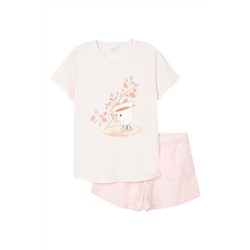 Pijama Chip La Bella y la Bestia Disney - Beige jaspeado y blanco