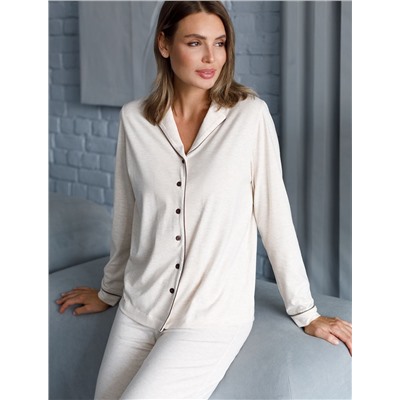 Блузка из эластичного хлопка с контрастным кантом