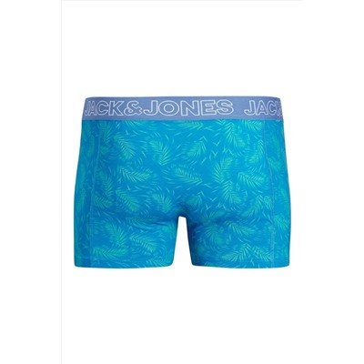 Jack & Jones J&J Jaccanvey Erkek 3'lü Renkli Logolu Açık Mavi Lacivert Mavi Boxer Paketi