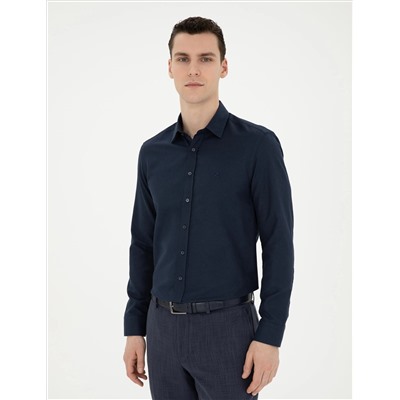 Lacivert Slim Fit Uzun Kollu Gömlek