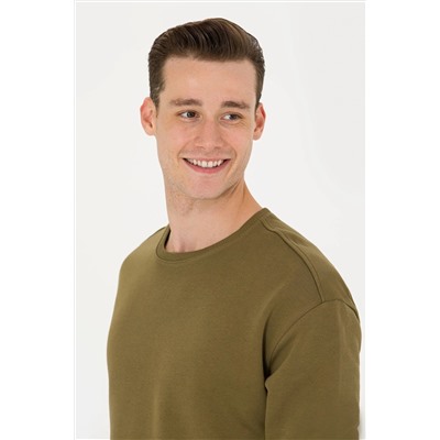 Erkek Haki Bisiklet Yaka Comfort Sweatshirt