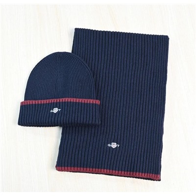 Мужской зимний теплый вязаный комплект из двух предметов: шапка и шарф из смеси хлопка и шерсти GAN*T