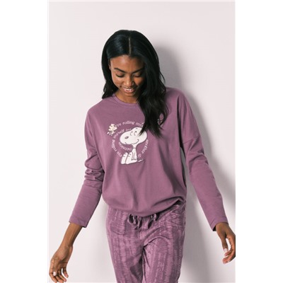 Pijama largo morado algodón Snoopy