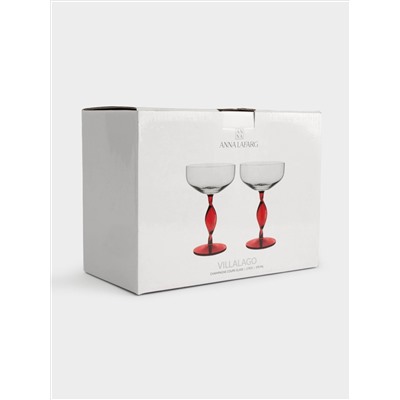 Бокал-креманка для шампанского, 370 мл, 2 шт, стекло, красная ножка, Villalago