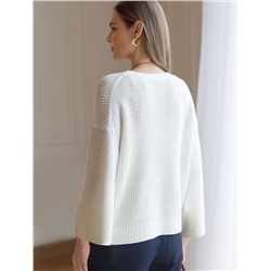 Укороченный джемпер с широкими рукавами рельефной вязки из хлопка с акрилом