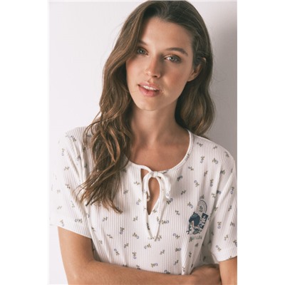 Camisón holgado midi canalé blanco Mafalda