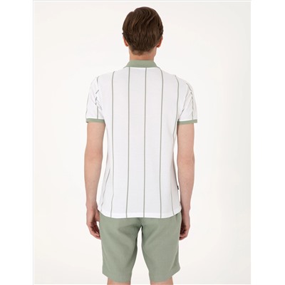 Çağla Yeşili Çizgi Detaylı Slim Fit Polo Yaka Tişört