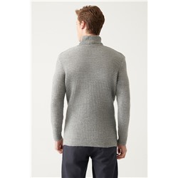 Gri Tam Balıkçı Yaka Dokulu Triko Kazak