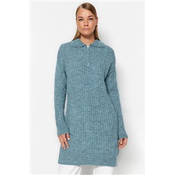 TRENDYOL MODEST Mavi Fermuar Detaylı Polo Yaka Yumuşak Triko Kazak TCTAW24AK00094