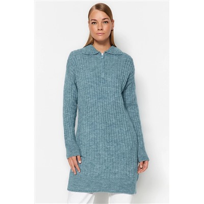 TRENDYOL MODEST Mavi Fermuar Detaylı Polo Yaka Yumuşak Triko Kazak TCTAW24AK00094