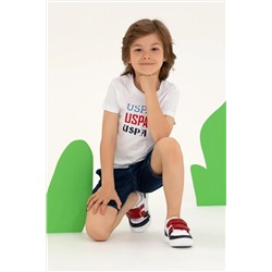 Erkek Çocuk Beyaz Bisiklet Yaka Tişört