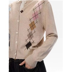 Женский вязаный кардиган из овечьей шерсти с геометрическим узором