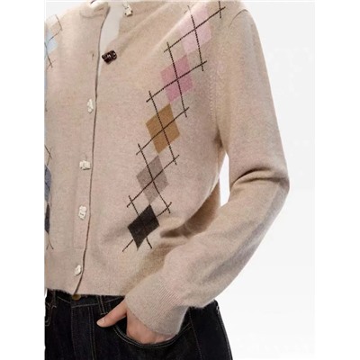 Женский вязаный кардиган из овечьей шерсти с геометрическим узором