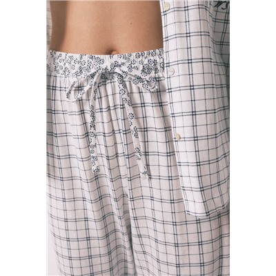 Pijama camisero algodón cuadros azul