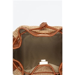 Bolso saco de rafia y piel Santorini Beige y camel
