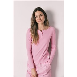 Pijama largo rosa cuadros Vichy algodón