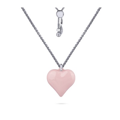 Кулон Сердцебиение (1, 6см, эмаль розовая; покрытие родий) 82см, Есть комплект
