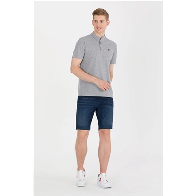 Erkek Gri Melanj Hakim Yaka Tişört