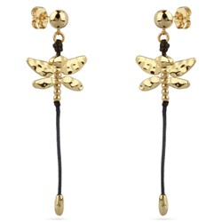 Серьги Стрекоза (текстиль шоколад; покрытие золото), Есть комплект