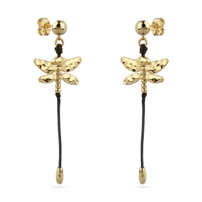 Серьги Стрекоза (текстиль шоколад; покрытие золото), Есть комплект