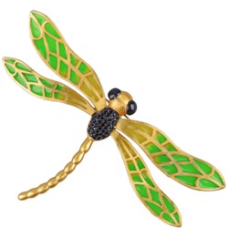 Брошь Стрекоза 10см (эмаль зеленая, желтая; покрытие матовое золото), Есть комплект