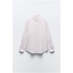STRIPED LINEN BLEND SHIRT WITH LACE TRIM