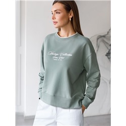 Свободный свитшот с принтом и разрезами из эластичного футера двухнитки без начеса