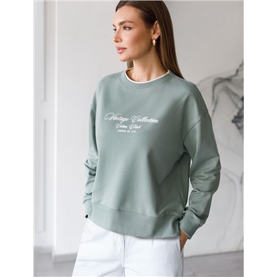 Свободный свитшот с принтом и разрезами из эластичного футера двухнитки без начеса