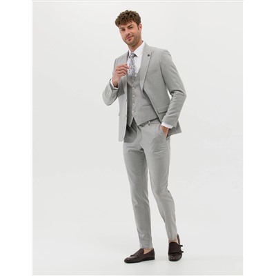 Gri Ekstra Slim Fit Yelekli Takım Elbise