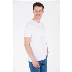 Erkek Beyaz Bisiklet Yaka Tişört