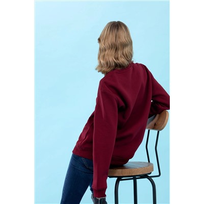 Bordo Bisiklet Yaka Basic Sweatshirt