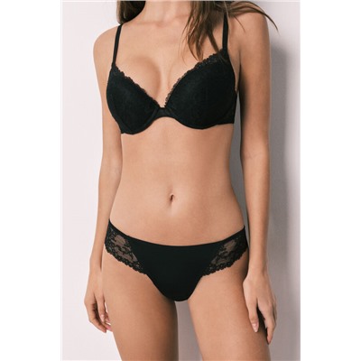 Braga clásica microfibra y encaje negra