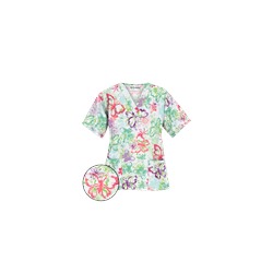 UA Splashy Butterflies White V-Neck Print Scrub Top